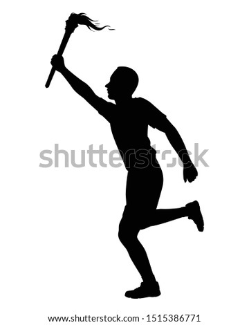Running sport man with torch silhouette vector