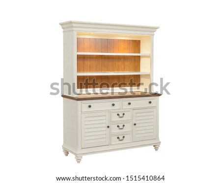 The wooden china wall cabinet isolated on the white background. Royalty-Free Stock Photo #1515410864