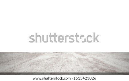 Wooden table top on white background.
