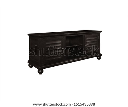 The black media cabinet with head on angle isolated on the white background.