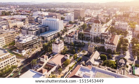 Aerial view of downtown Pasadena, California. Royalty-Free Stock Photo #1515453449