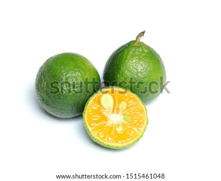 Cumquat or kumquat  isolated on white background or on wooden table.close up.Top view. Royalty-Free Stock Photo #1515461048