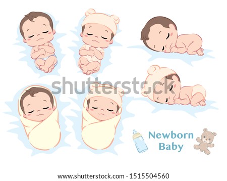 Cute newborn baby boy. Poses set. Vector illustration. Royalty-Free Stock Photo #1515504560