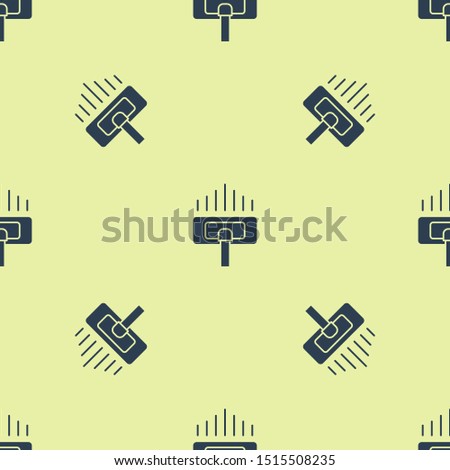 Blue Cleaning service icon isolated seamless pattern on yellow background. Vacuum cleaner head in circle, carpet cleaning logo.  Vector Illustration