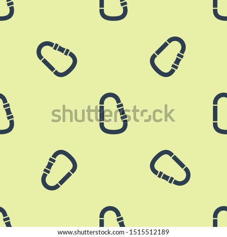 Blue Carabiner icon isolated seamless pattern on yellow background. Extreme sport. Sport equipment.  Vector Illustration
