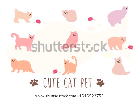 KAWAII Adorable cats lie down on yarn and pet dresses, flat style designs.
Vector illustration