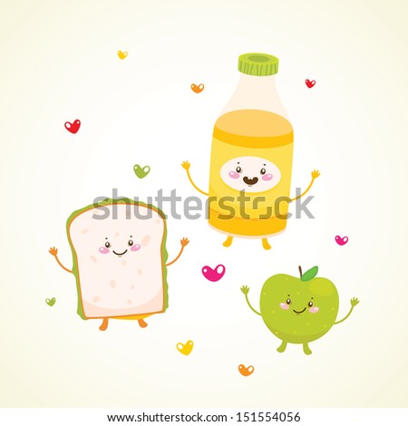 Cute lunch: juice, apple, sandwich