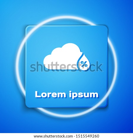 White Humidity icon isolated on blue background. Weather and meteorology, cloud, thermometer symbol. Blue square button. Vector Illustration