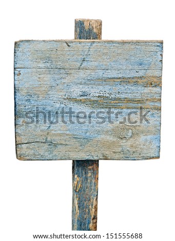 blue wooden sign on white