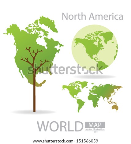 Tree design. North america. World Map vector Illustration.