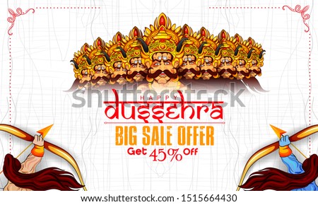 Happy dussehra illustration of Bow and Arrow of Rama in festival of India background