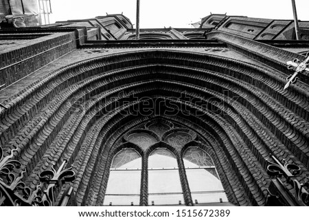 Amsterdam/Niederlande/ July 18, 2019: Big window on a gothic structure