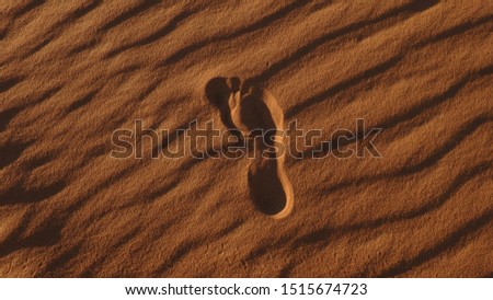 A footprint in a sand, Merzouga desert sand dunes in Morocco.
