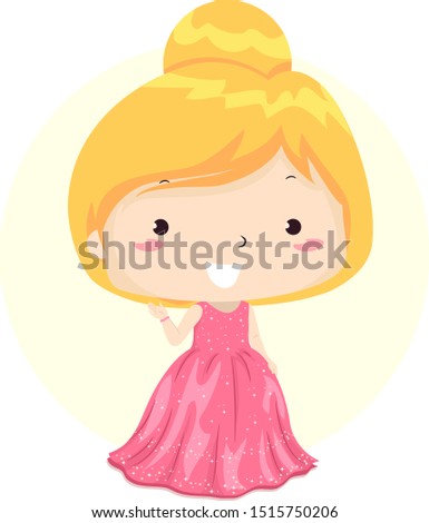 Illustration of a Kid Girl Waving and Wearing an Elegant Pink Gown. Elegant Adjective Sample.