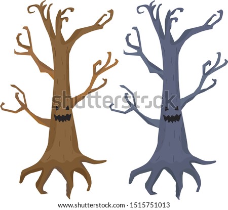 vector illustration of scary halloween autumn tree with gnarled branches