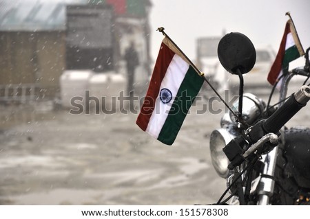 Indian flag on a motorcycle