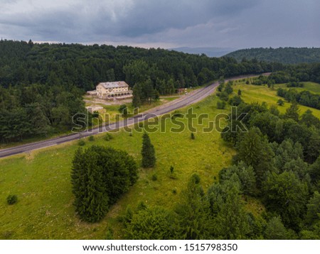 Mountain road aerial view. The Romanian Carpathians, 2019
