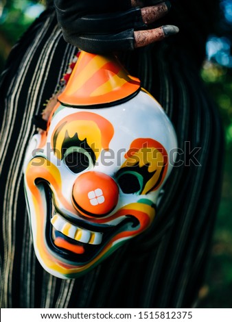 Vintage Clown Mask Held Behind Hellga Scary Clown