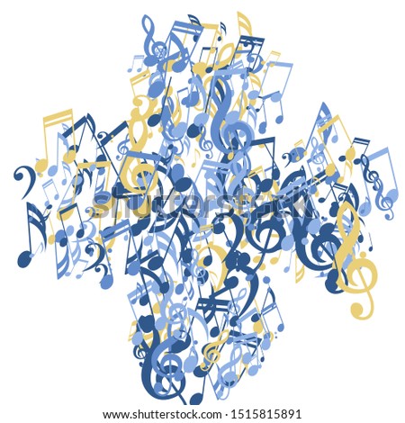 Musical Notes, Bass and Treble Clefs. Vector Background.