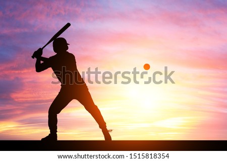  Silhouette of Softball Player on sunset background                         
