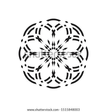 Round geometric surface. Beautiful black arabesque on white background. Oriental asian indian ornament. Isolated abstract logo. Design print rosette on pillow, tiles, mandala, bandana, tattoo, carpet.