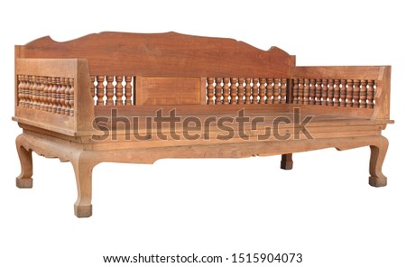 antique long wooden chair isolated on white with clipping path