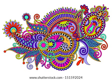 original digital draw line art ornate flower design. Ukrainian traditional style