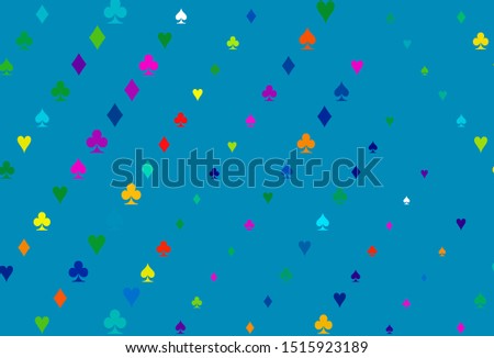 Light Multicolor, Rainbow vector pattern with symbol of cards. Colored illustration with hearts, spades, clubs, diamonds. Design for ad, poster, banner of gambling websites.