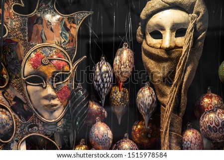 Typical Venetian carnival masks, Vintage. Halloween party Venice carnival mask. For masked parties, Cosplay, Valentine's Day.