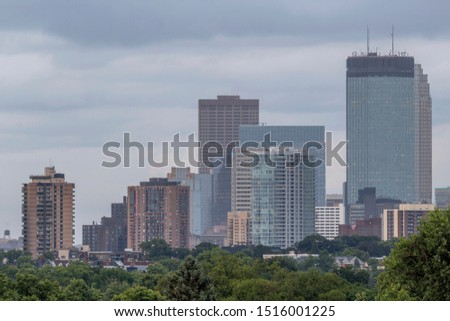 A Telephoto Shot of Downtown Minneapolis during a Cloudy Summer Evening