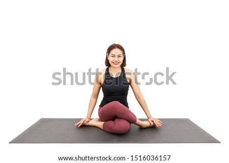 Gomukhasana or Cow Face, Asian women are training Yoga pose for Exercises, Healthy Concept Isolated on White Background.