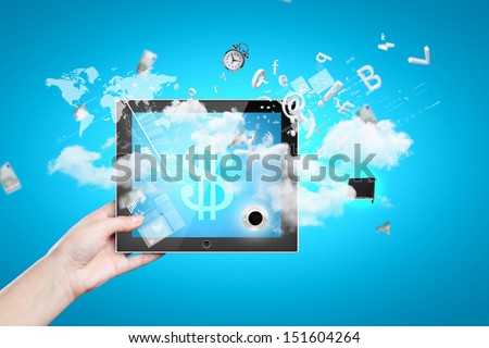 Closeup image of human hands holding ipad