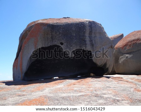 A formation of remarkable rocks with blue sky and the sea in the background. Photo taken on Kangaroo Island in southern Australia