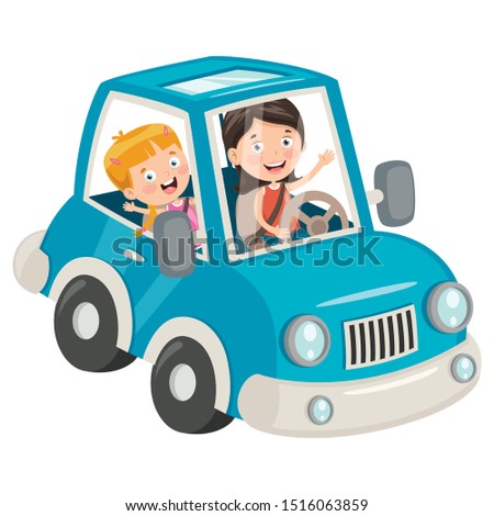 Children Travelling With A Funny Car