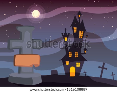 christian cross with moon in scene of halloween