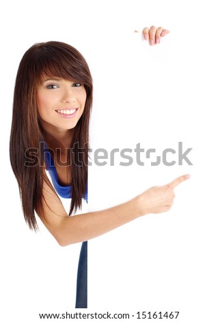 Beautiful  woman holding empty white board