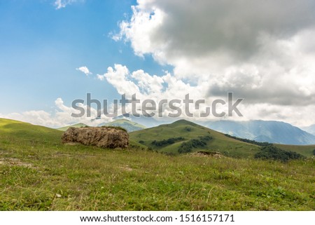 Mountain landscape. lonely stone in alpine meadows