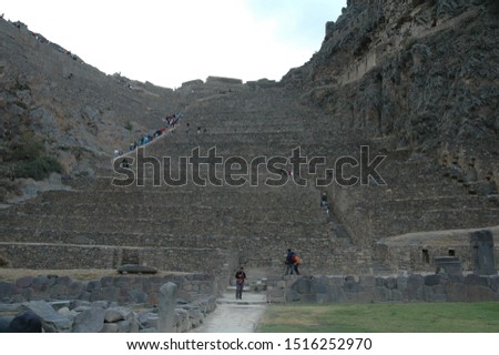 Inca city of Ollantaytamo in Peru over the Sacred Valley of the Incas