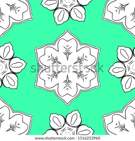 Vector illustration. Elegant Christmas seamless pattern with Shining white, green and black Elements.