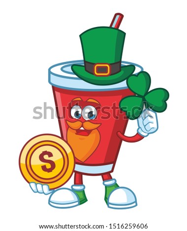 Soft Drink mascot  character vector design with green hat patrick day