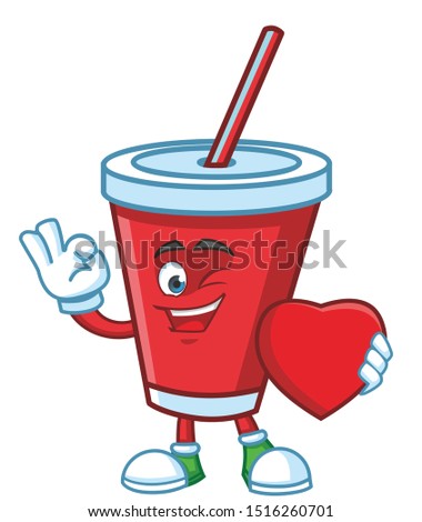 Soft Drink with love symbol mascot  character vector design