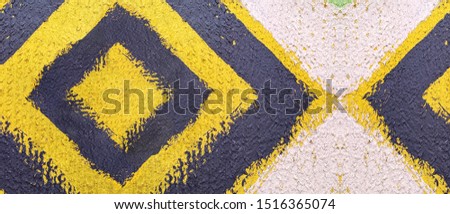 Abstract pattern. Minimal geometric background. Colorful dynamic shapes. Black and yellow background with ink blots.