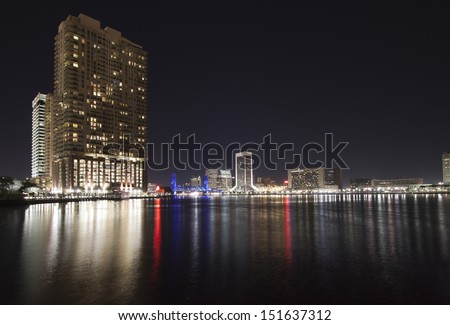 Jacksonville city skyline by night, Florida, USA.