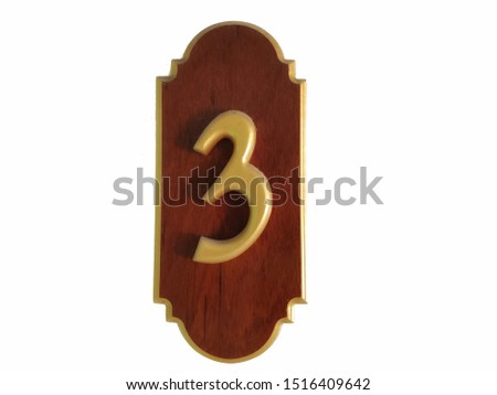 Signboard room number 3 isolated white background. 