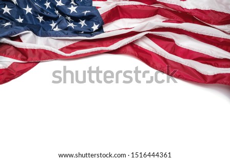 American flag isolated on white background with copy space