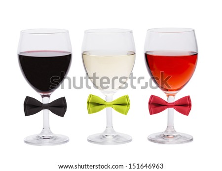 Three glasses of wine and bow tie.