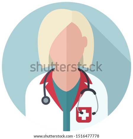 Vector medical icon woman doctor. A doctor in uniform  and with a stethoscope. Illustration female doctor character in  flat style.