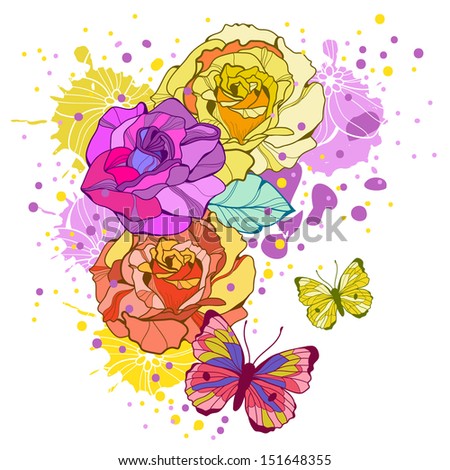 Design element with flowers and butterflies