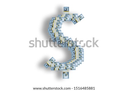 DOLLAR SIGN Cash made from Stacks of one hundred dollar bills. Money concept.