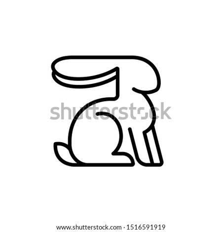 Simple and minimal hare or rabbit logo. Stylized silhouette line art. Black and white illustration.